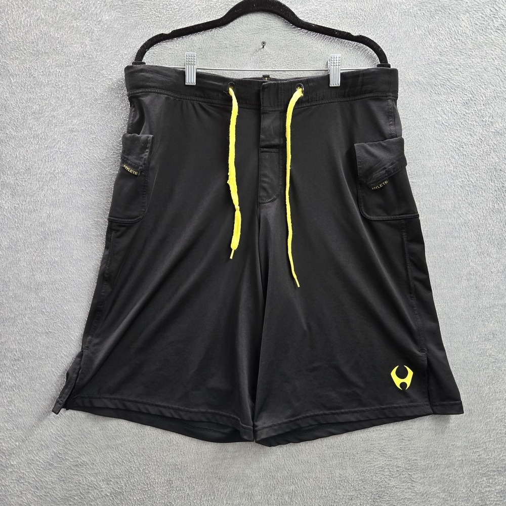 HYLETE Men Activewear Shorts L Black Yellow Athletic Shorts Cargo Logo
